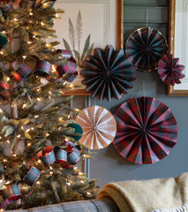 Christmas Plaid Paper Fan Set