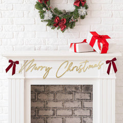 Gold 'Merry Christmas' Card Banner with Velvet Bows 2m - Pretty Day
