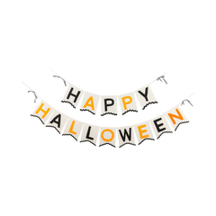 Halloween-themed banner with 'Happy Halloween' text on a white background