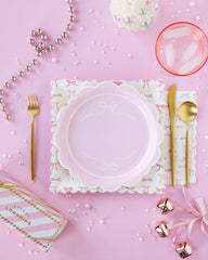 Round Pink Bows Paper Plate 8pk. - Pretty Day