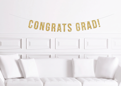 Congrats Grad Gold Glitter Banner Banner