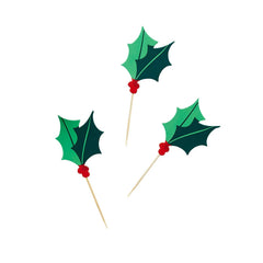 Holly Christmas Food Picks 12pk. - Pretty Day