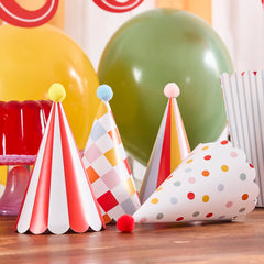 Circus Party Hats with Pom Poms 8pk. - Pretty Day