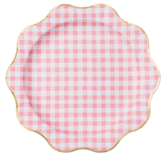 Elegant Petal Pink Gingham Plates 8pk.