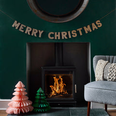 Merry Christmas Wood Glitter Banner 2M - Pretty Day