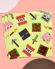 xo, Fetti - Minecraft Gamer Paper Napkins - 25 ct kids birthday decor - Pretty Day