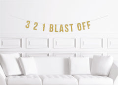 3,2,1 Blast Off Space Birthday Party Banner, Rocket Ship Astronaut Outer Space Themed Decor Decorations - Pretty Day