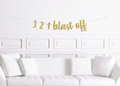 3,2,1 Blast Off Space Birthday Party Banner, Rocket Ship Astronaut Outer Space Themed Decor Decorations - Pretty Day