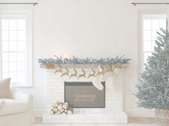 Christmas Fireplace Mantle Garland, Christmas Mantel Decor, Santa Reindeer Christmas Banner Bunting, Office Work Christmas Party - Pretty Day