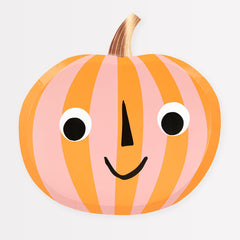 Halloween Pink & Orange Stripy Pumpkin Plates (x 8) - Pretty Day