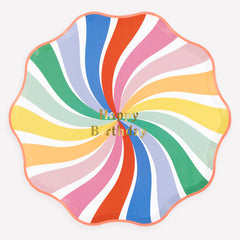 Rainbow Swirl Happy Birthday Plates Large 8pk.