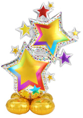 Air Filled Stand Up Jumbo Rainbow Star Cluster Balloon Airloonz S4028 - Pretty Day