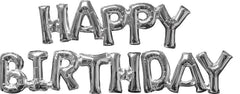 Air Fill Only Happy Birthday Phrase Silver Balloon Gold S4031 - Pretty Day