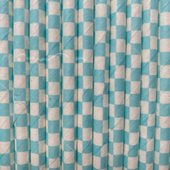 Light Blue Checkered Eco Friendly Paper Straws S2153 - Pretty Day