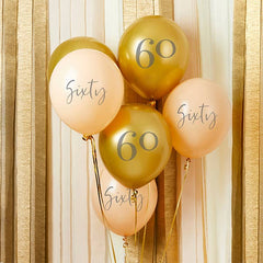 Gold & Nude 'Sixty' Latex 12" Balloons 6 Pack - Pretty Day