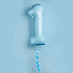 Baby Blue '1' Foil Balloon 40" With Tassels - Pretty Day