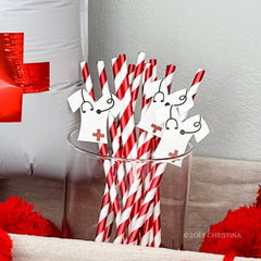 Nurse Scrub Top Red Foil Paper Straws 12pk.