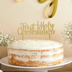 Gold Acrylic 'First Holy Communion' Cake Topper - Pretty Day