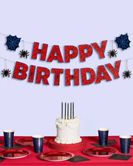 Spider Web Superhero Happy Birthday Banner