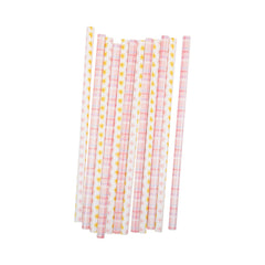 Pink Plaid Flowers Reusable Straws 12pk. - Pretty Day