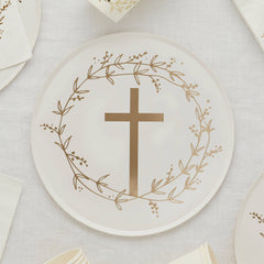 Gold Cross Paper Plates 8 Pk. - Pretty Day