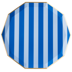 Light & Dark Blue Signature Cabana Stripe Plate Large 8pk. - Pretty Day