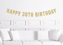 Custom Age Happy Birthday Gold Glitter Banner/ Custom Set 20, 30,40, 50 / Reusable Kit Paper Decor for - Pretty Day