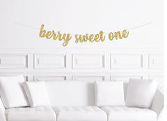Berry Sweet One Cursive Party Banner, Strawberry Themed First Birthday Banner Decoration - Pretty Day