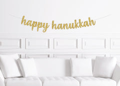 Happy Hanukkah Banner, Hanukkah Home Decor, Decorations for Hanukkah, Gold Glitter Sign - Pretty Day
