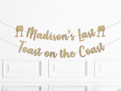 Last Toast on the Coast Bachelorette Party Decorations, Custom Coastal Cowgirl Bach Banner Garland Sign, Decor, Rose Gold Gold Blue - Pretty Day