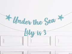Under the Sea Party Decorations, Custom Mermaid Birthday Banner, Girl's 3rd Birthday Decor, Ocean Theme Party Supplies, Third Birthday - Pretty Day