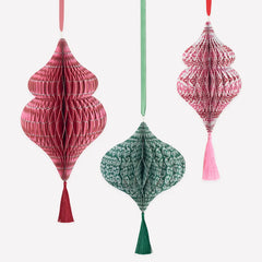 Meri Meri x Molly Mahon Large Paper Honeycomb Christmas Decorations 3pk.