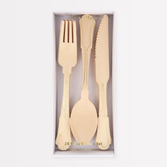 Elegant Gold Foil Detail Wooden Cutlery 24pk. - Pretty Day