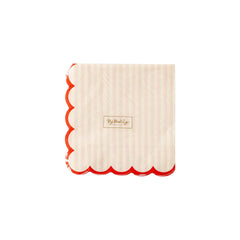 VAL938 - Valentine Pink Stripe Scallop Cocktail Napkin - Pretty Day