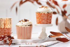 Gold Foil Deep Orange Harvest Stripes Food Cups-36pk. - Pretty Day