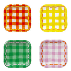 Multi-Colored Gingham Square Paper Plates - 12 Pack S9336 S9359 S9360 - Pretty Day