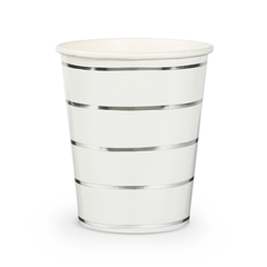 Frenchie Striped Silver 9 oz Cups - 8 Pk S4199 - Pretty Day