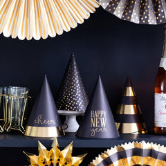 Black and Gold New Year's Eve Party Hats - 8 Pack S2202 S2203 - Pretty Day