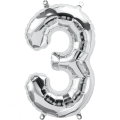 Small 16"  Silver Number 3 Balloon S4008 - Pretty Day