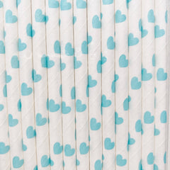 Light Blue Heart Eco Friendly Paper Straws S3025 - Pretty Day