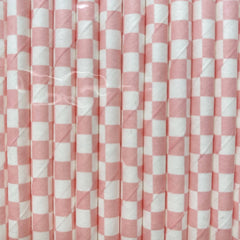 Light Pink Checkered Eco Friendly Paper Straws S3005 - Pretty Day