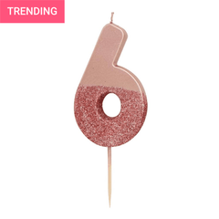 Birthday Number 6 Candle Rose Gold Glitter Dipped S3121 - Pretty Day