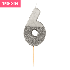 Birthday Number 6 Candle Silver Glitter Dipped S2097 - Pretty Day