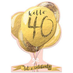 Hello 40 Greeting Card - Winged Hat S5164 - Pretty Day